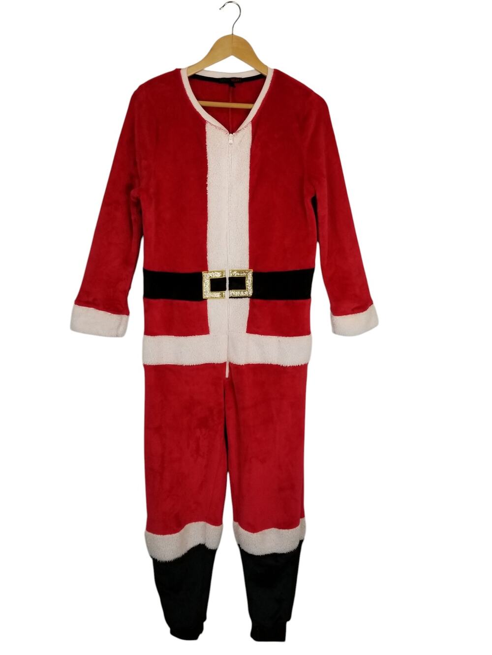 Derek Heart Cozy Red Fleece Santa Union Suit Pajamas Zip Closure Unisex Large